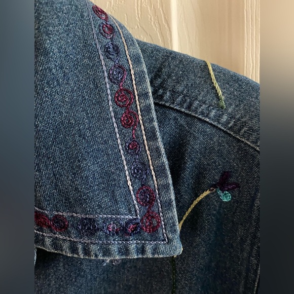 Parisian Works Blue Floral Embroidered Jean Jacket - Picture 6 of 13